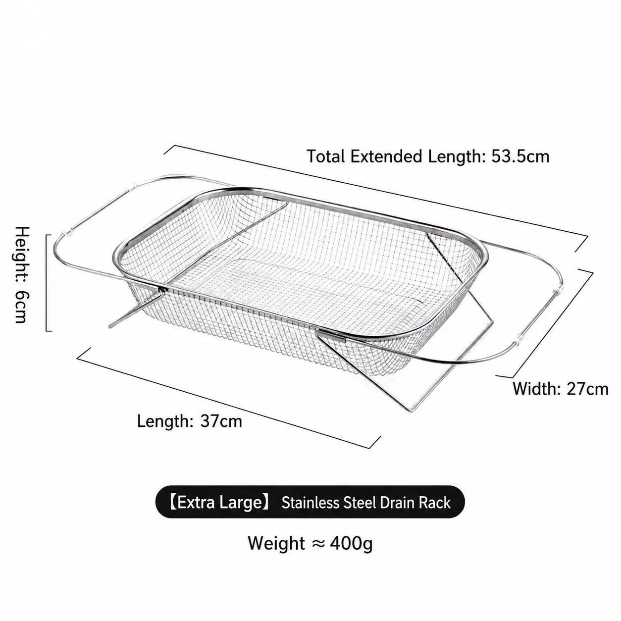 Expandable Stainless Steel Over-The-Sink Colander Strainer Basket with Handles, Fine Mesh Kitchen Essential
