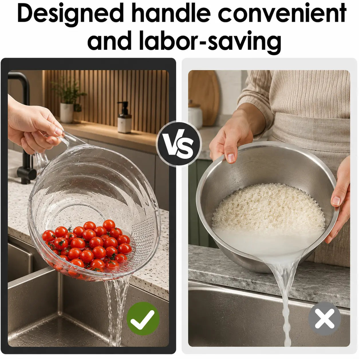 Multifunctional Aesthetic Rice Strainer with Handle - Durable BPA-Free Transparent Plastic Colander for Draining Vegetables, Fruits, Cheese, and Coffee Dispenser Set