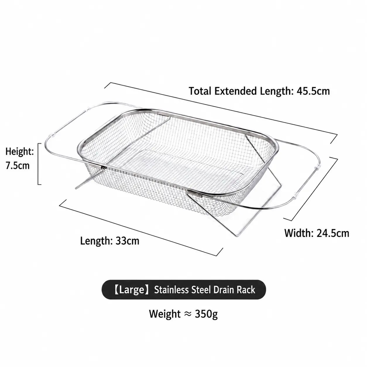 Expandable Stainless Steel Over-The-Sink Colander Strainer Basket with Handles, Fine Mesh Kitchen Essential