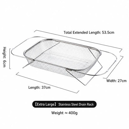Expandable Stainless Steel Over-The-Sink Colander Strainer Basket with Handles, Fine Mesh Kitchen Essential