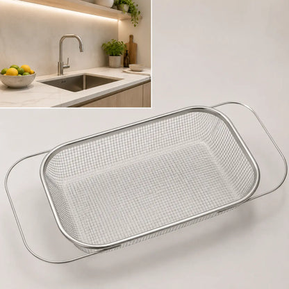 Expandable Stainless Steel Over-The-Sink Colander Strainer Basket with Handles, Fine Mesh Kitchen Essential