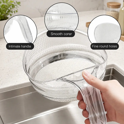 Multifunctional Aesthetic Rice Strainer with Handle - Durable BPA-Free Transparent Plastic Colander for Draining Vegetables, Fruits, Cheese, and Coffee Dispenser Set